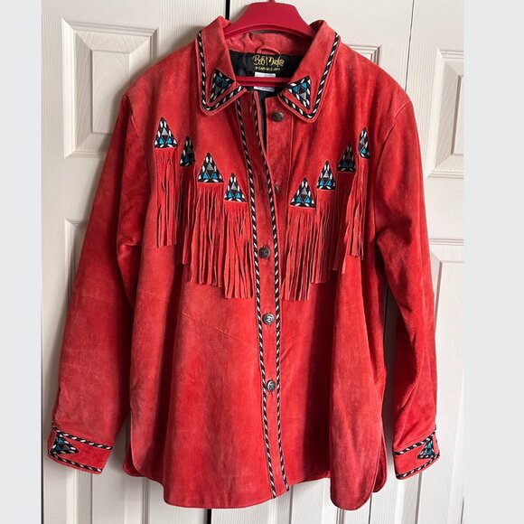 Bob Mackie Leather Southwest jacket LARGE - Picture 1 of 4